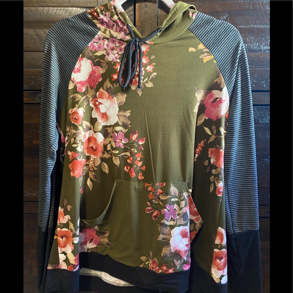 Olive floral lightweight hoodie
